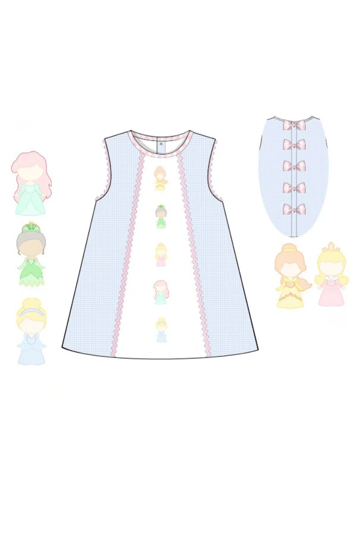 Shadow Embroidery Princess Blue Gingham Bow Dress - Image 3
