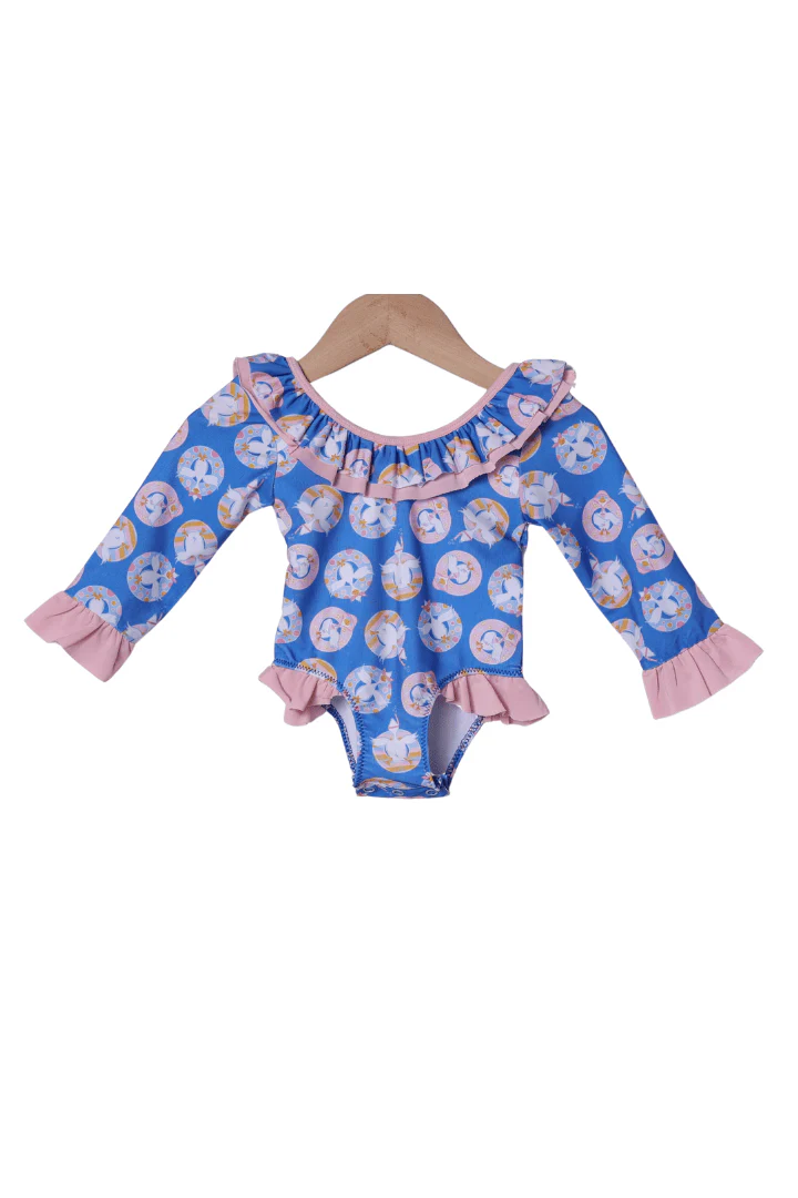 Silly Goose Blue and Pink Ruffle Swimsuit