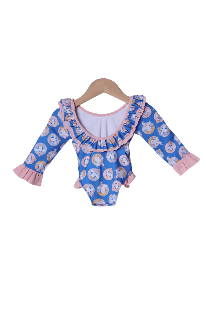 Silly Goose Blue and Pink Ruffle Swimsuit - Image 2