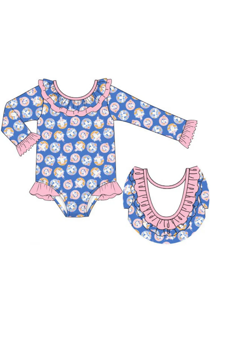 Silly Goose Blue and Pink Ruffle Swimsuit - Image 3