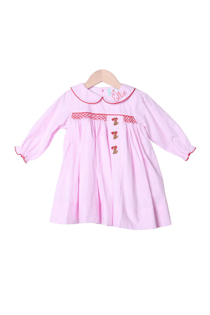 Smocked Sweet Puppy Love Pink Gingham Dress