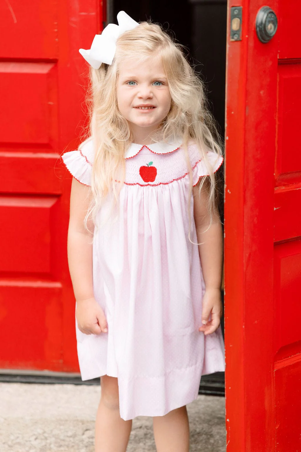 Smocked Apple Pink Bitty Dot Dress - Image 2