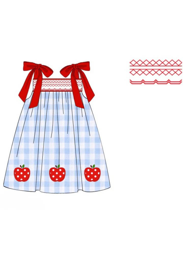 Smocked Apple Red/Blue Gingham Tie Dress - Image 2