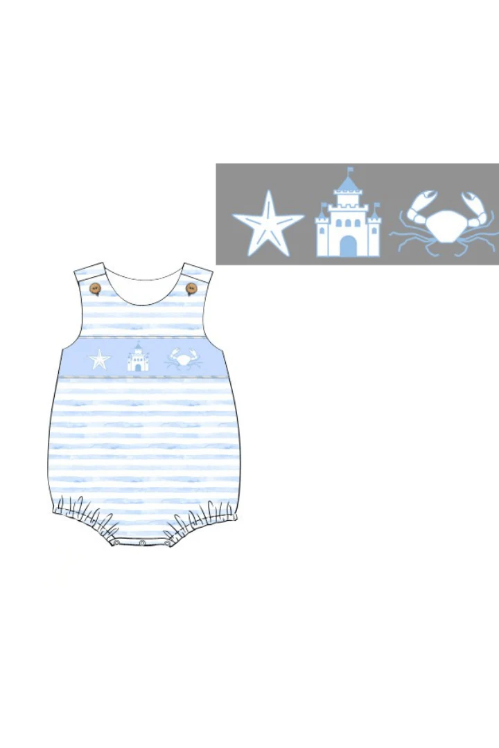 Smocked Beach Fun Blue Stripe Bubble - Image 2