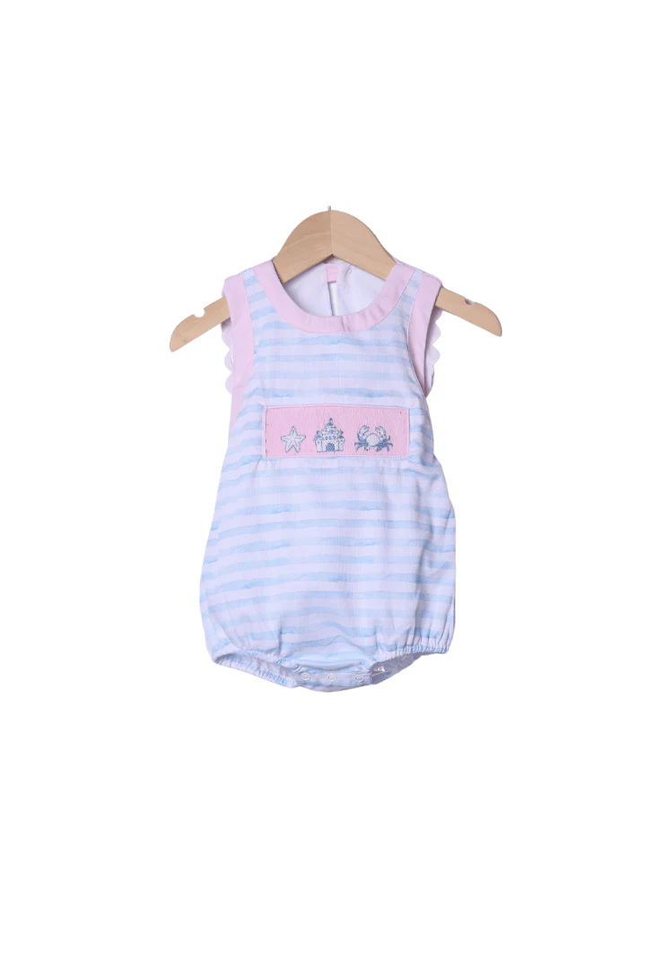 Smocked Beach Fun Pink/Blue Stripe Bubble