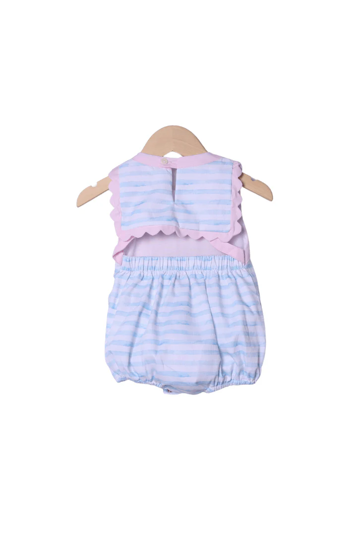 Smocked Beach Fun Pink/Blue Stripe Bubble - Image 2