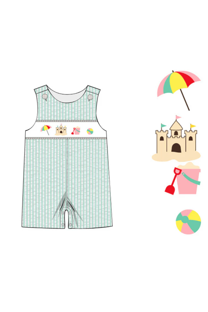 Smocked Beachy Beachy Mint Seersucker Jon Jon - Image 2