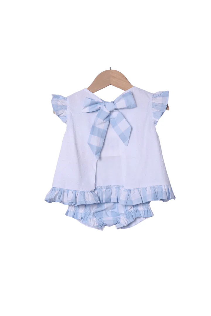 Smocked Big Sister Blue Buffalo Check Bloomer Set - Image 2