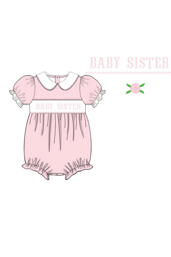 Smocked Little Sister Floret Pink Knit Bubble - Image 3