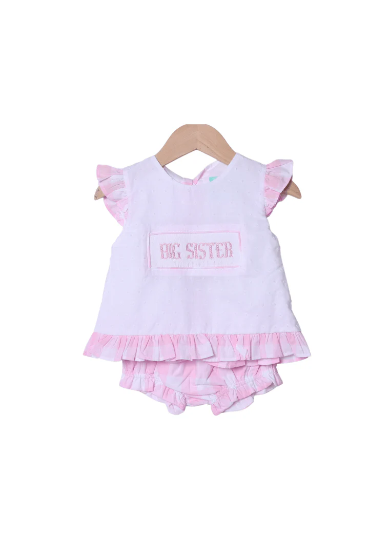 Smocked Big Sister Pink Buffalo Check Bloomer Set