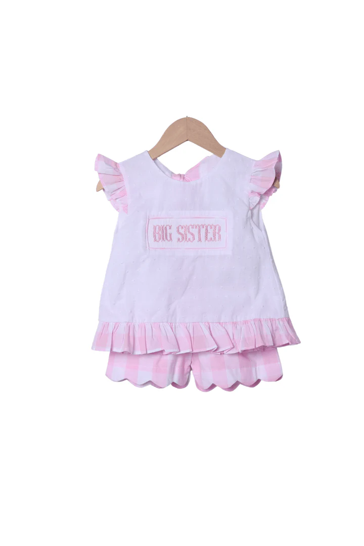 Smocked Big Sister Pink Buffalo Check Short Set