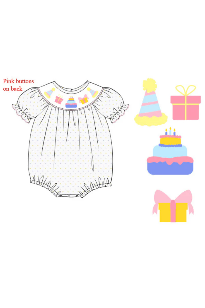 Smocked Birthday Celebration Pastel Swiss Dot Bubble - Image 2