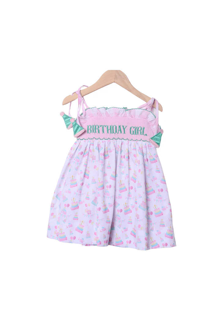 Smocked Birthday Girl Party Hat Dress