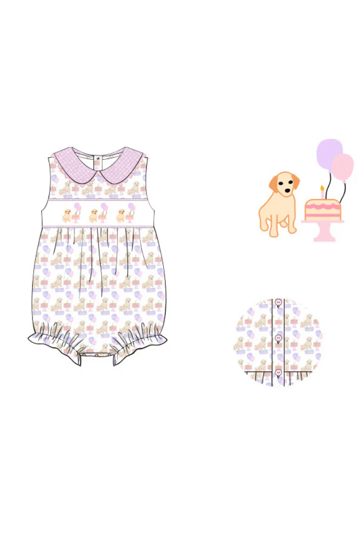 Smocked Birthday Pawty Pink Bubble - Image 2