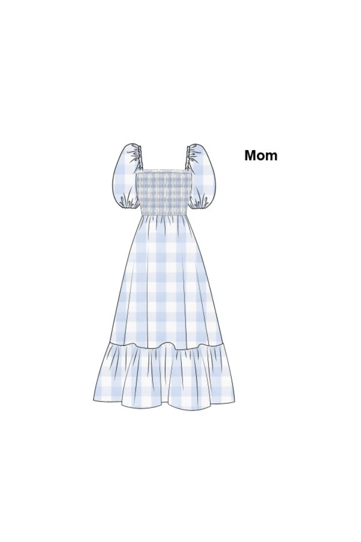 Smocked Blue Buffalo Check Matching Mom Dress - Image 2