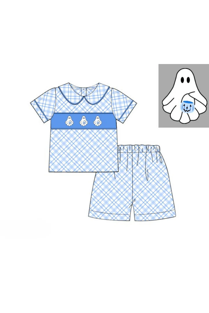 Smocked Blue Ghost Short Set - Image 2