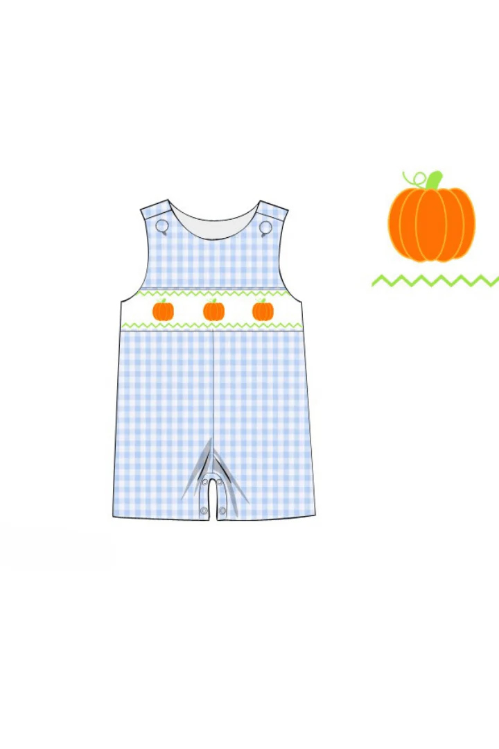 Smocked Blue Gingham Pumpkin Jon Jon - Image 2