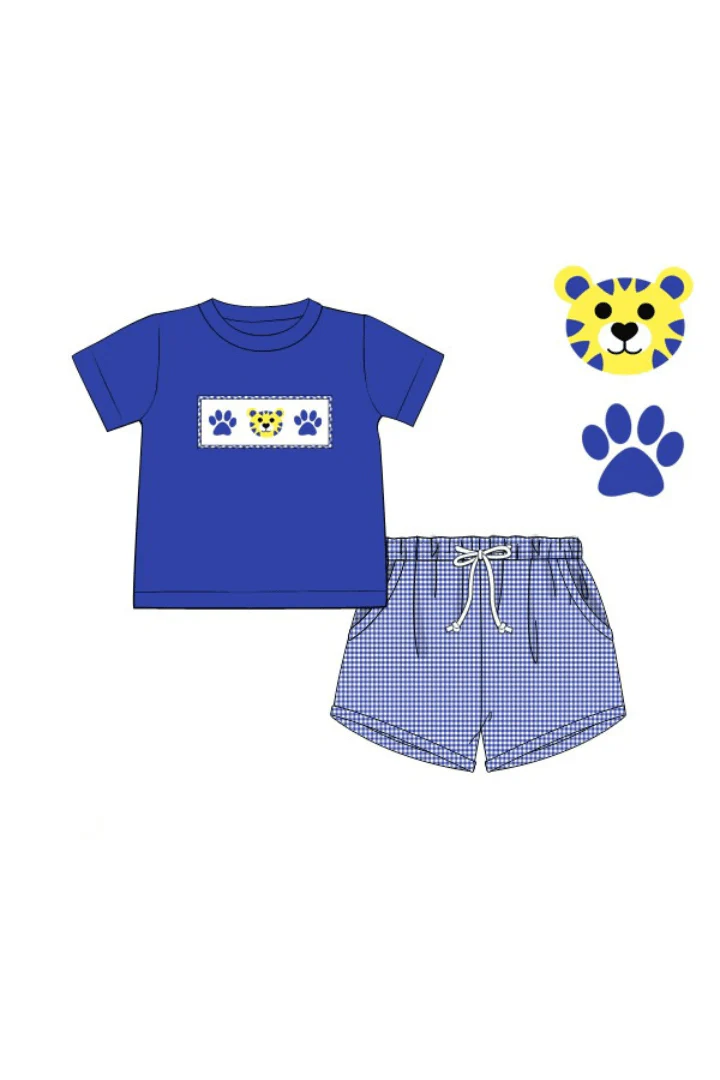 Smocked Blue Wildcat Short Set - Image 3