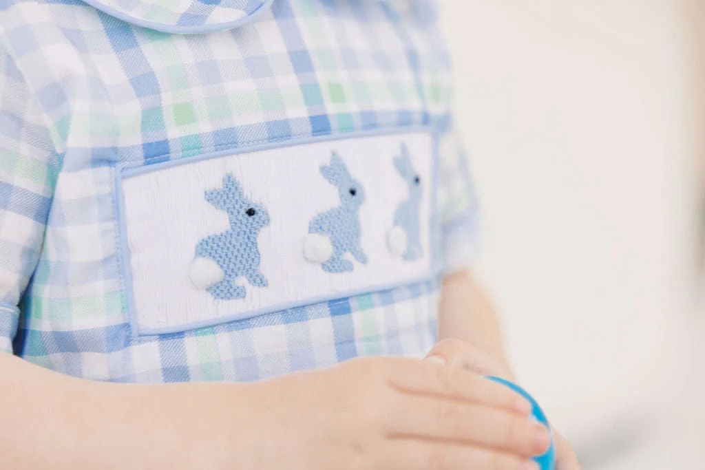 Smocked Bunny Blue and Green Plaid Short Set - Image 3