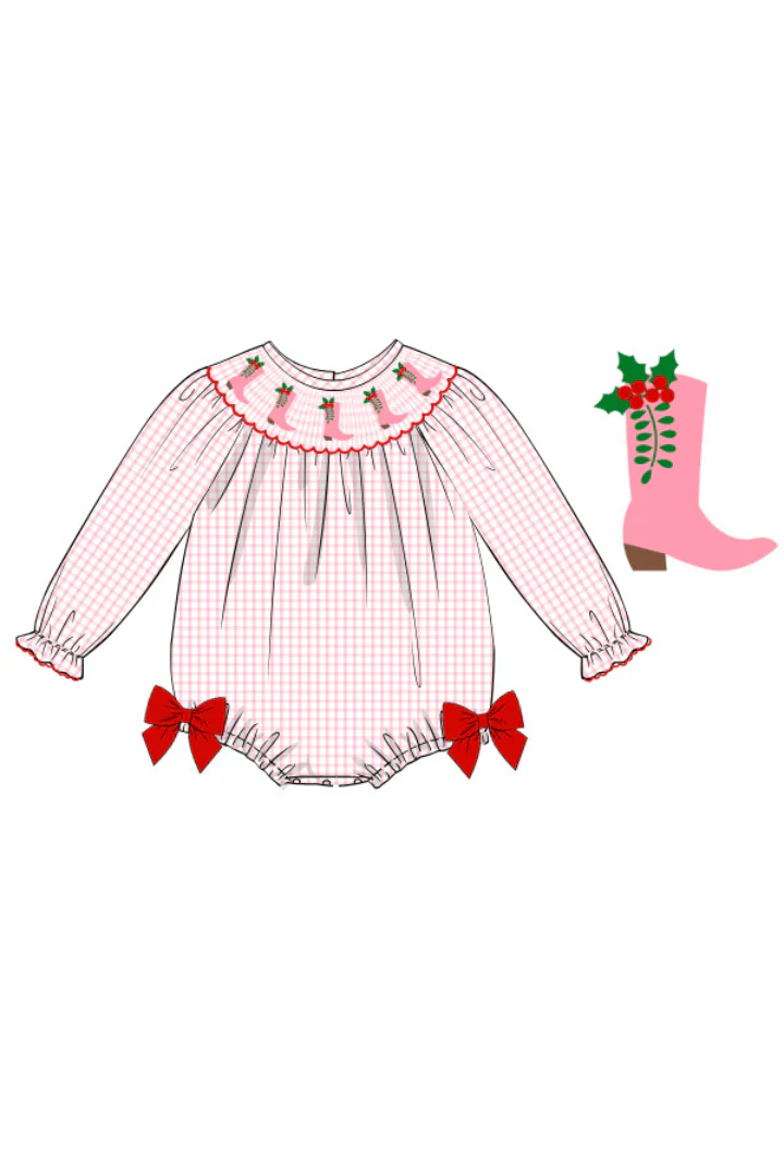 Smocked Christmas Cowgirl Boots Bishop Bubble - Image 2