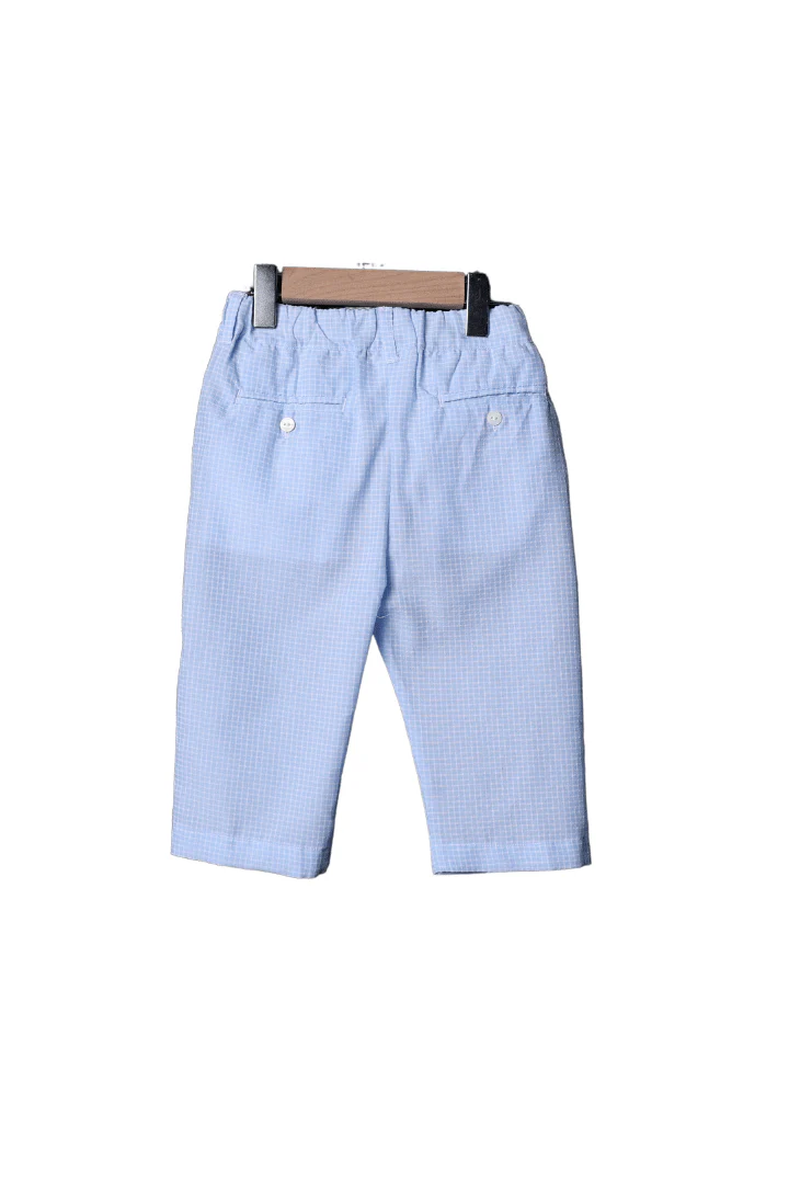 Smocked Christmas Tree Blue Seersucker Pant Set - Image 3