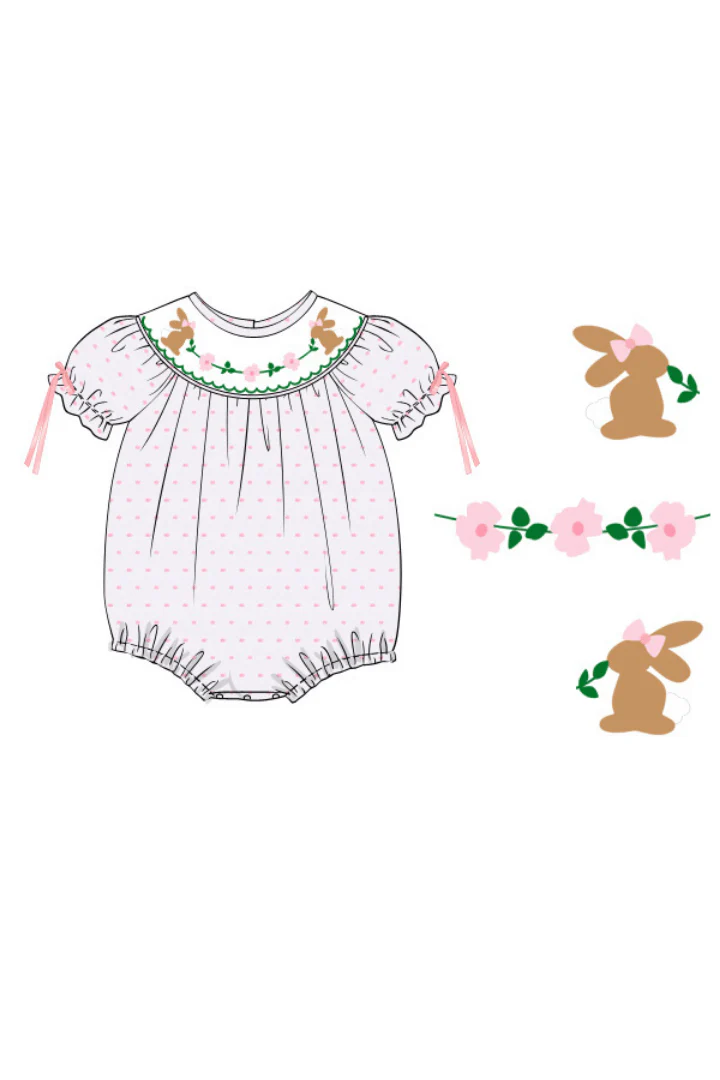 Smocked Classic Bunny Swiss Dot Bubble - Image 2