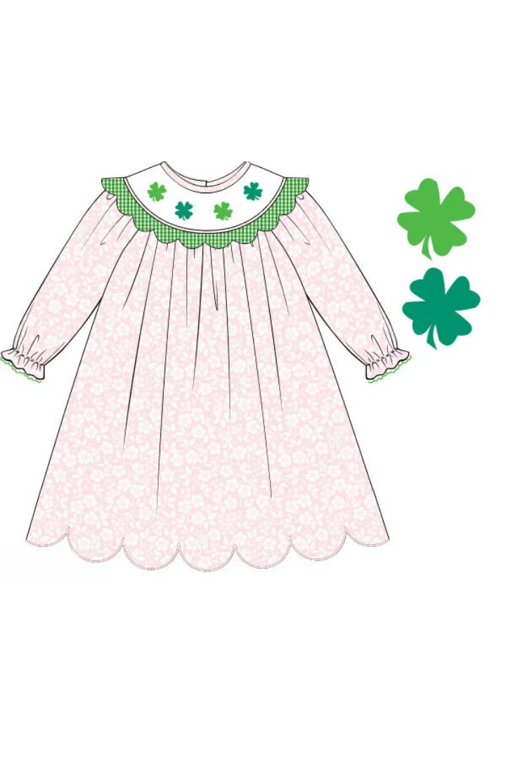 Smocked Clover Pink Floral Bishop Dress - Image 2
