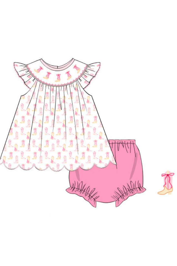Smocked Cowgirl Boots Bloomer Set - Image 2