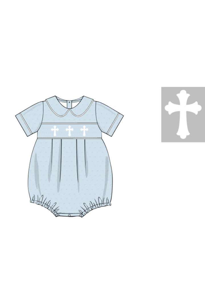 Smocked Cross Blue Swiss Dot Bubble - Image 3