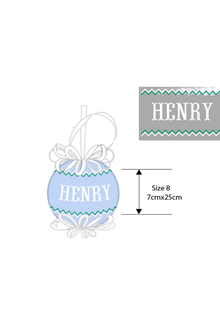 Pre-Order Smocked Custom Name Blue Ornament