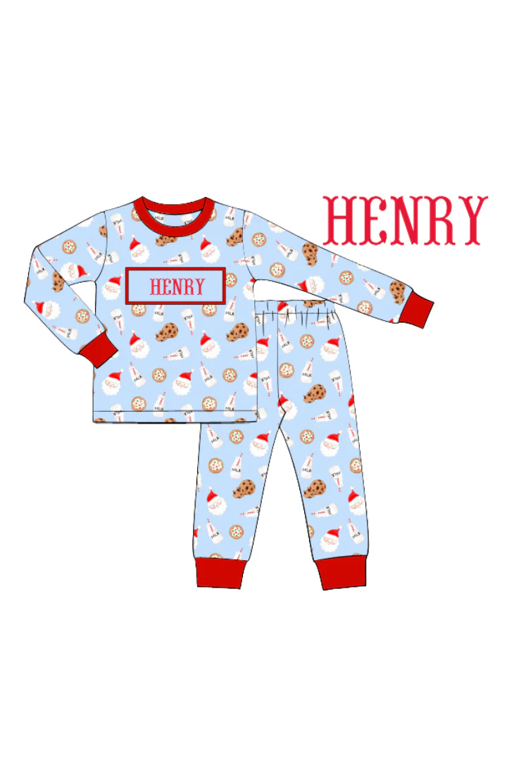Pre-Order Smocked Custom Name Blue Cookies and Milk Christmas Trimmings - Image 5