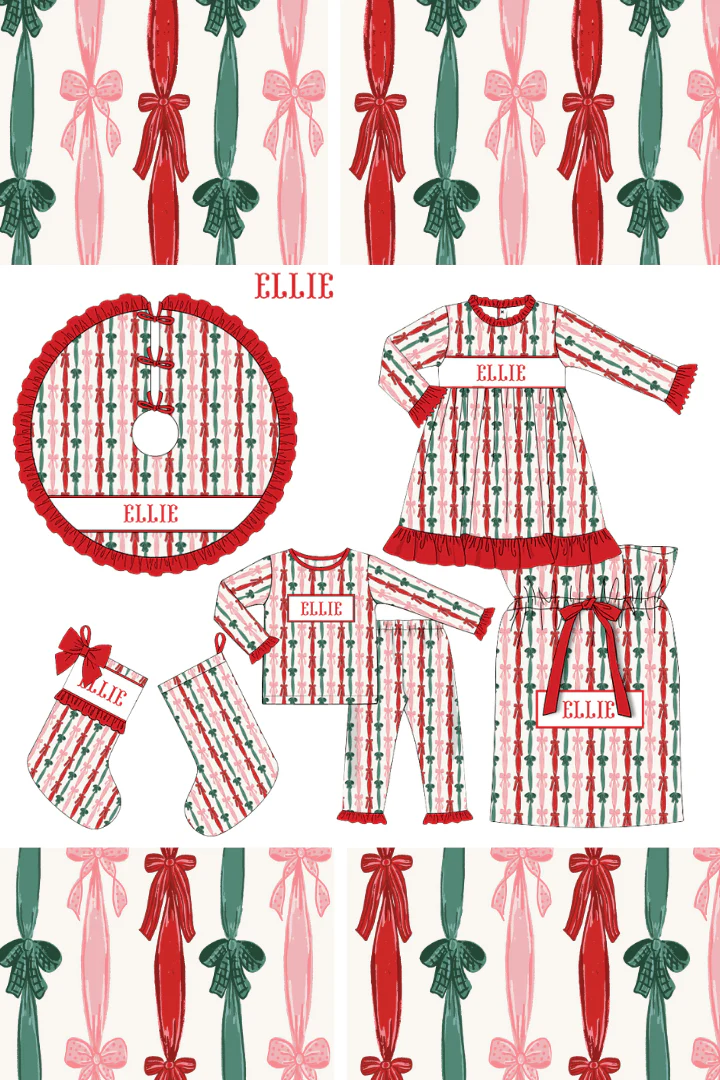 Pre-Order Smocked Custom Name Holiday Bows Trimmings