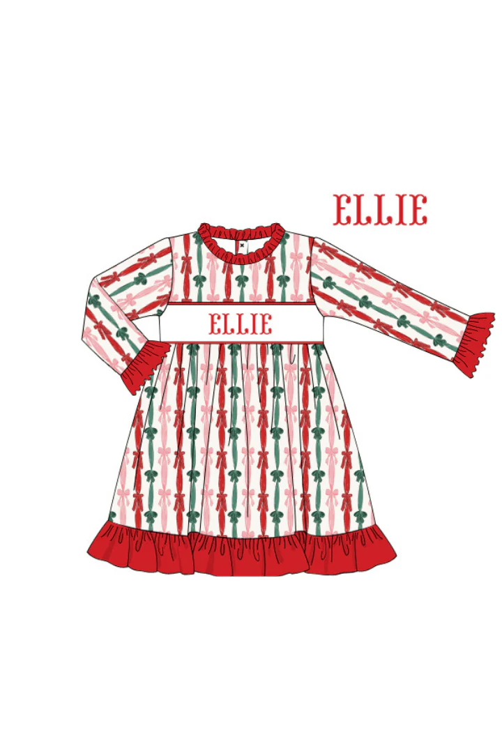 Pre-Order Smocked Custom Name Holiday Bows Trimmings - Image 6