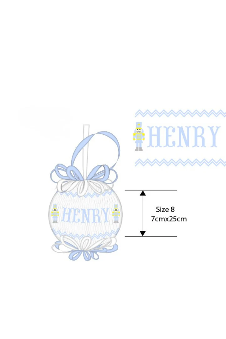 Pre-Order Smocked Custom Name Nutcracker Blue and White Ornament