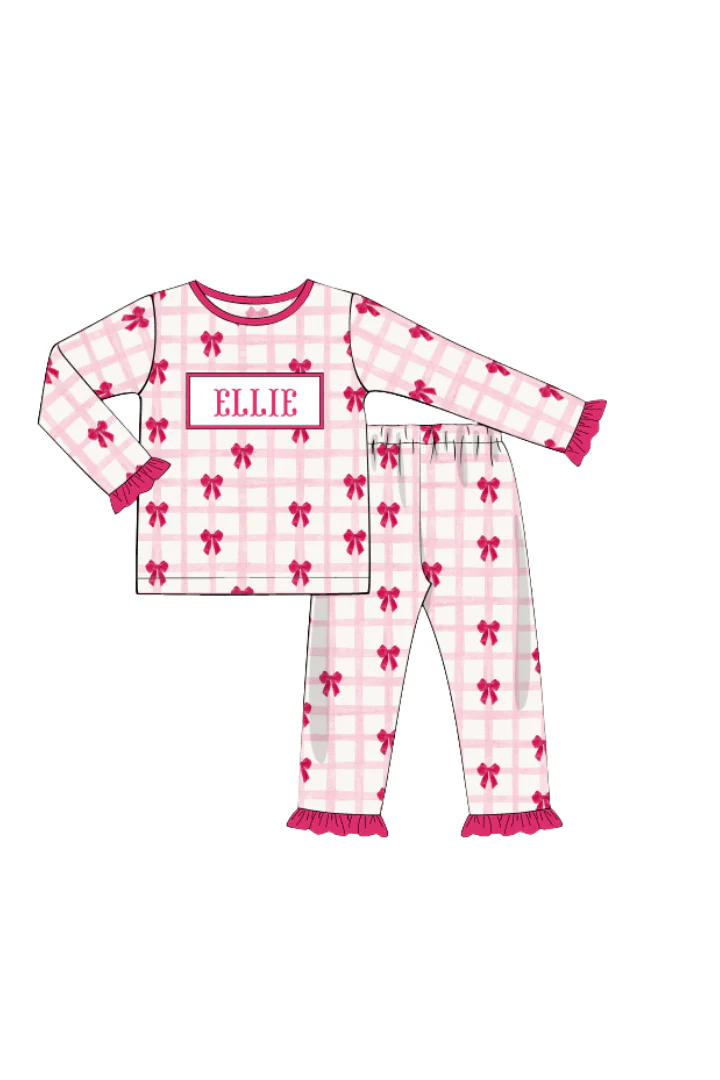 Pre-Order Smocked Custom Name Pink Bow Trimmings - Image 5