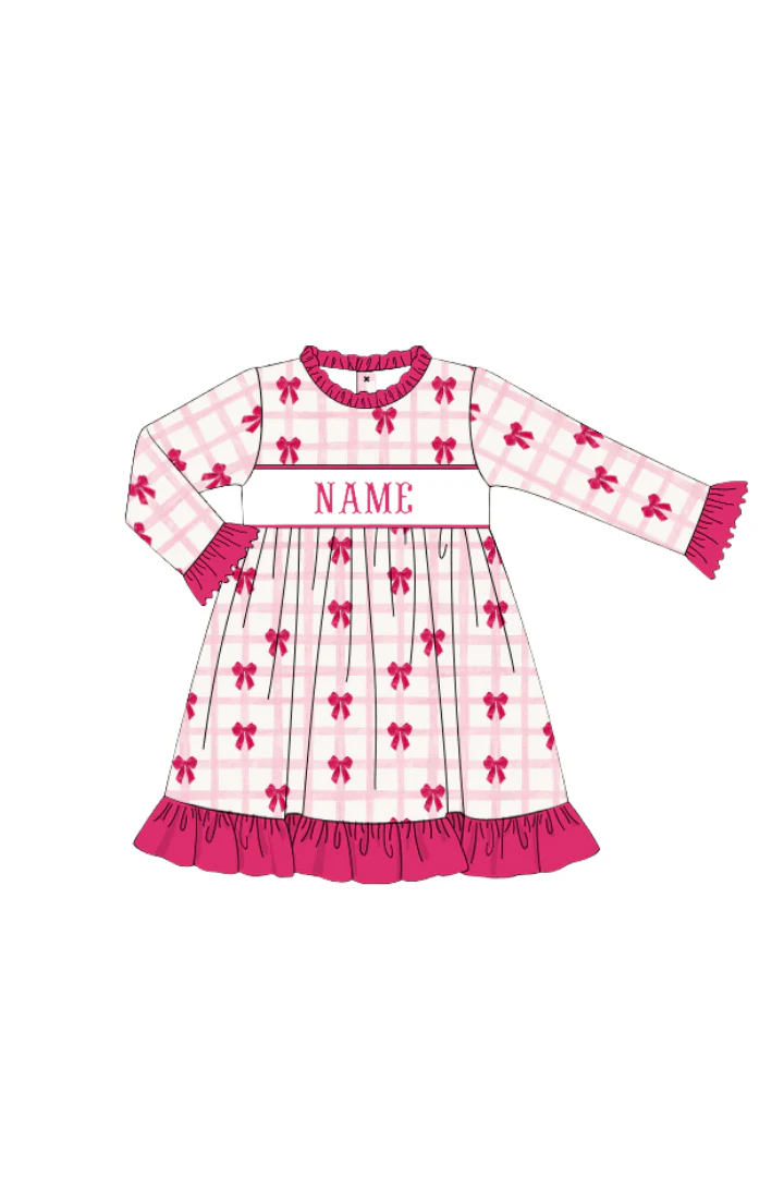 Pre-Order Smocked Custom Name Pink Bow Trimmings - Image 6