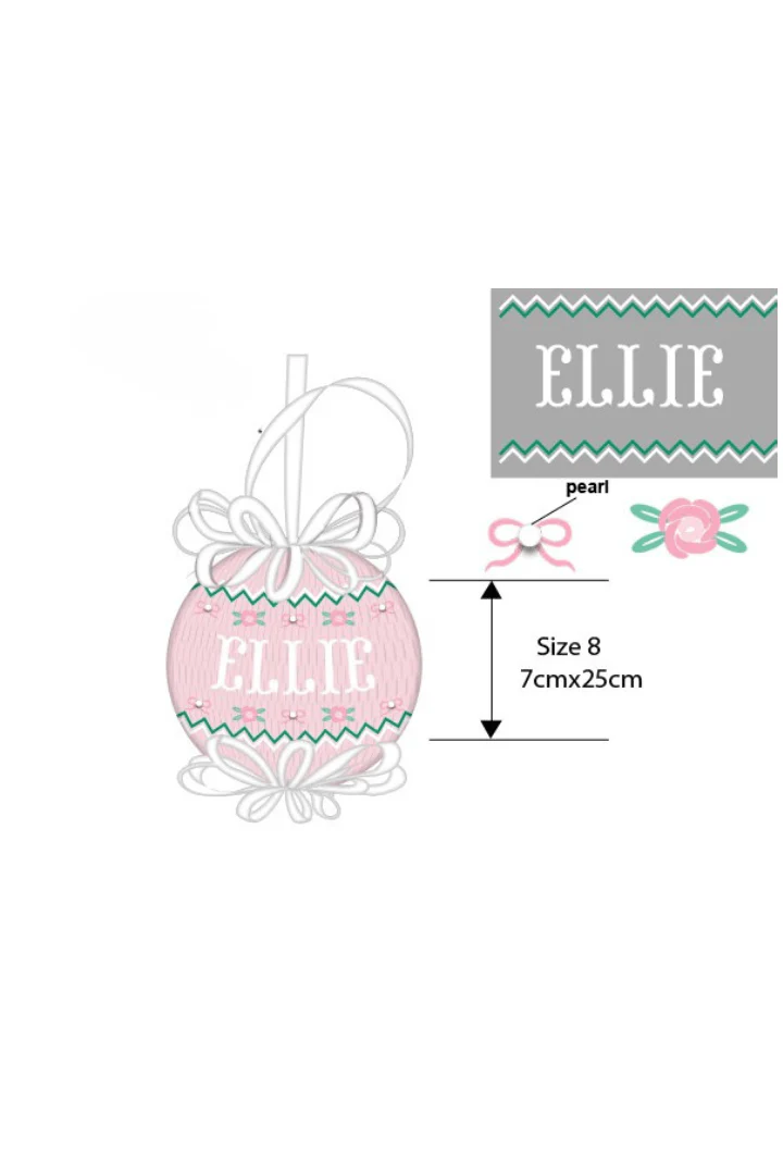 Pre-Order Smocked Custom Name Pink Pearl Flower Ornament