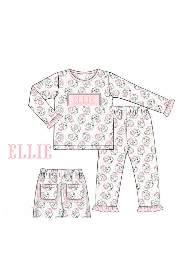 Pre-Order Smocked Custom Name Pink Vintage Santa Christmas Trimmings - Image 5