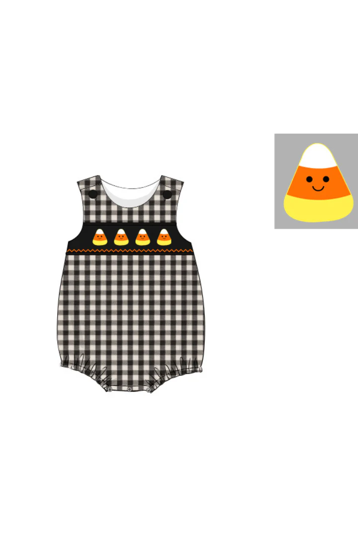 Smocked Candy Corn Black Gingham Bubble - Image 2