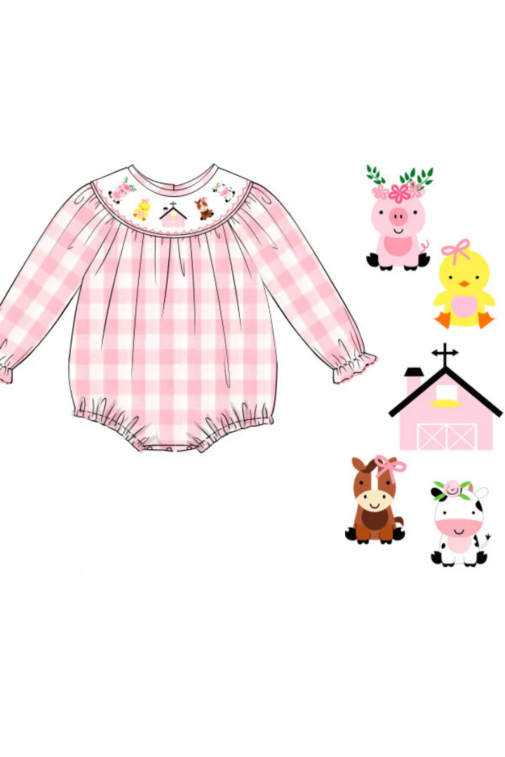 Smocked Fancy Farm Friends Long Sleeve Bubble - Image 2