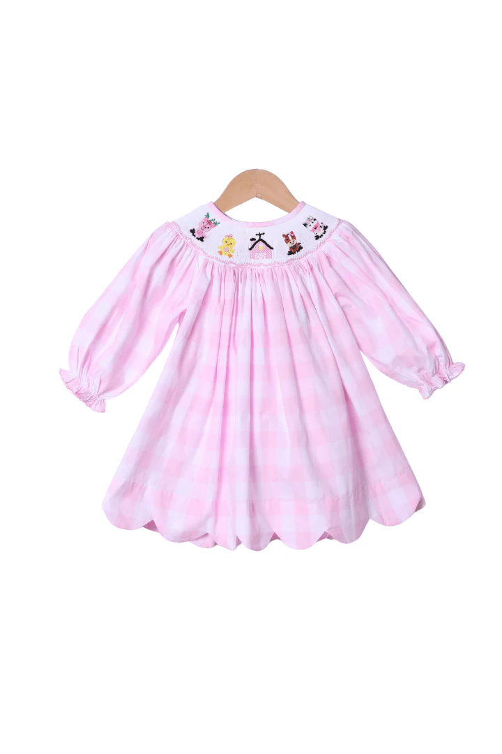 Smocked Fancy Farm Friends Long Sleeve Dress