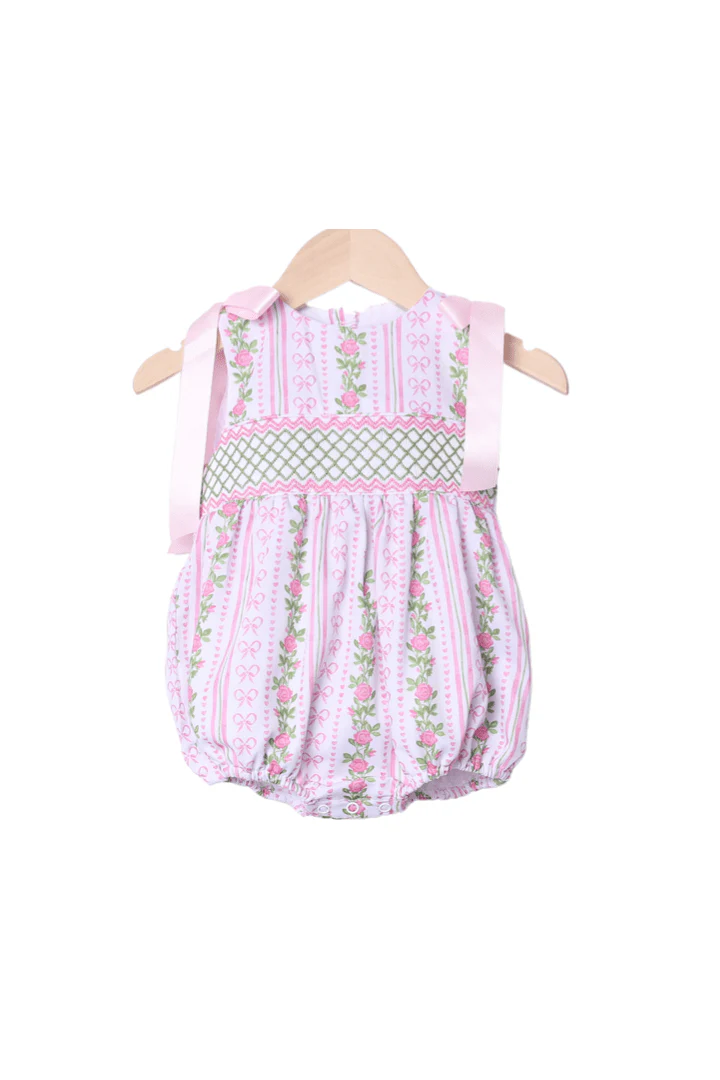 Smocked Fancy Floral Bow Bubble