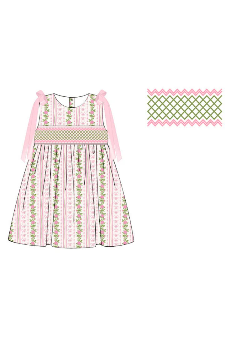 Smocked Fancy Floral Bow Dress - Image 2
