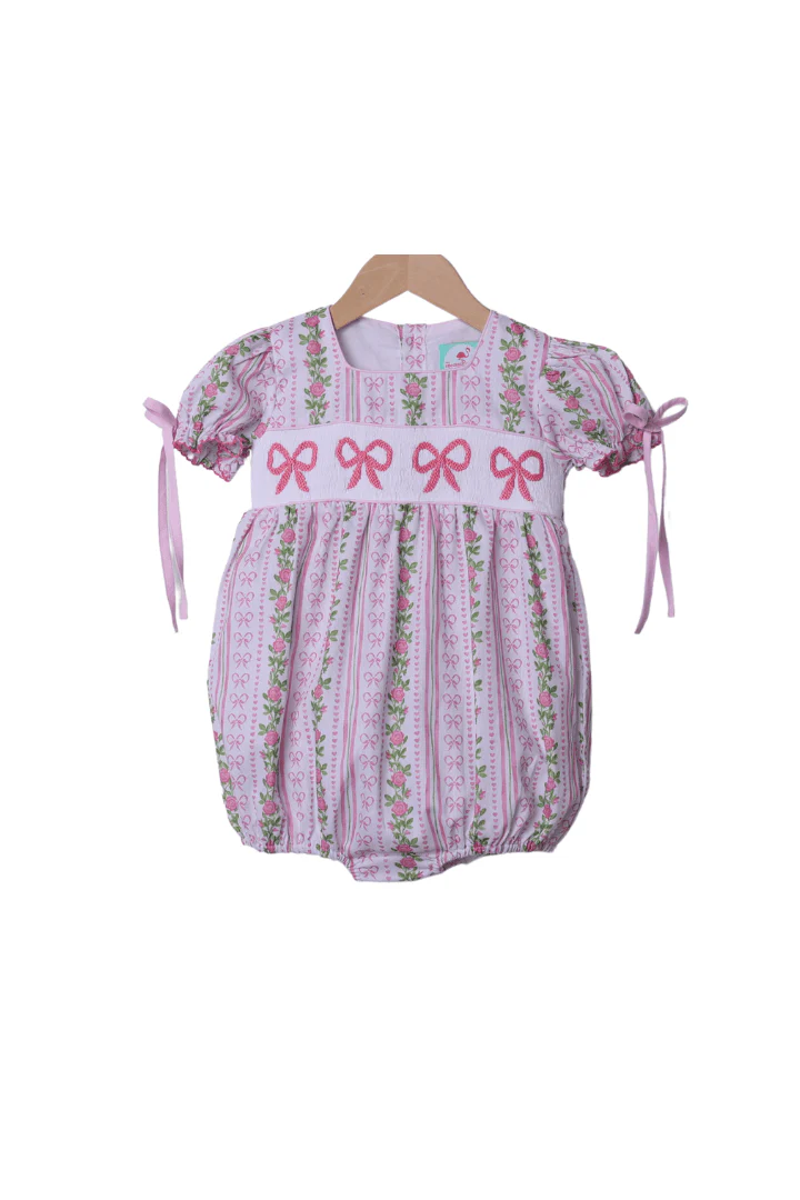 Smocked Fancy Floral Bow Pique Bubble