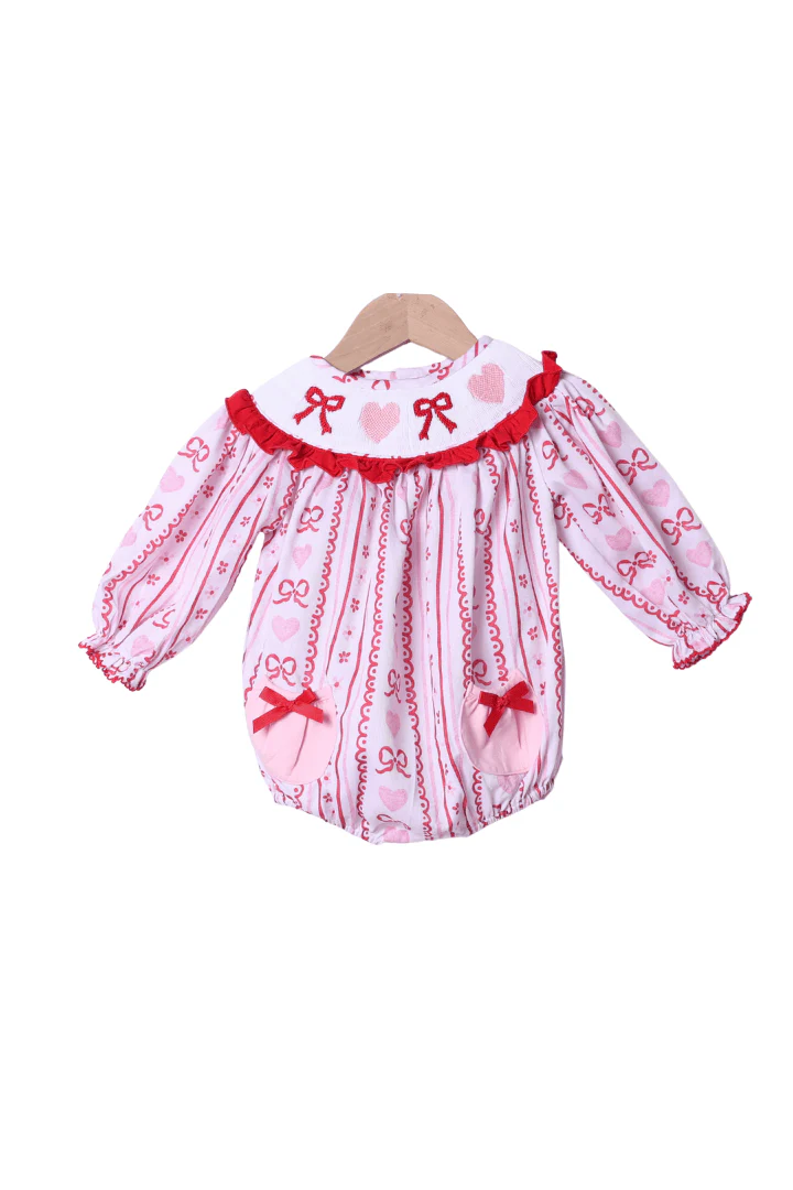 Smocked Fancy Floral Heart and Bow Bubble