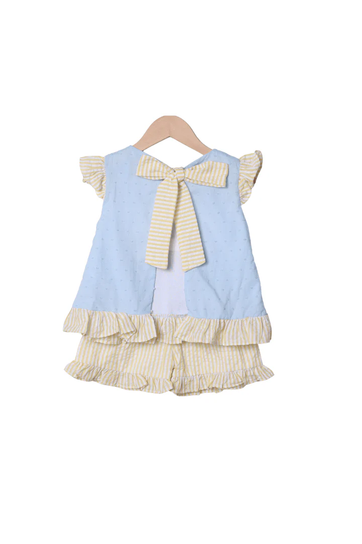 Smocked Fish Blue/Yellow Seersucker Short Set - Image 2