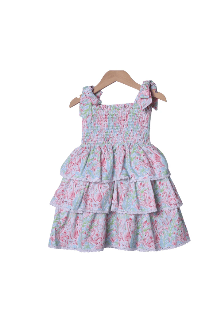 Smocked Flamingo Summer Fun Tie Shoulder Dress