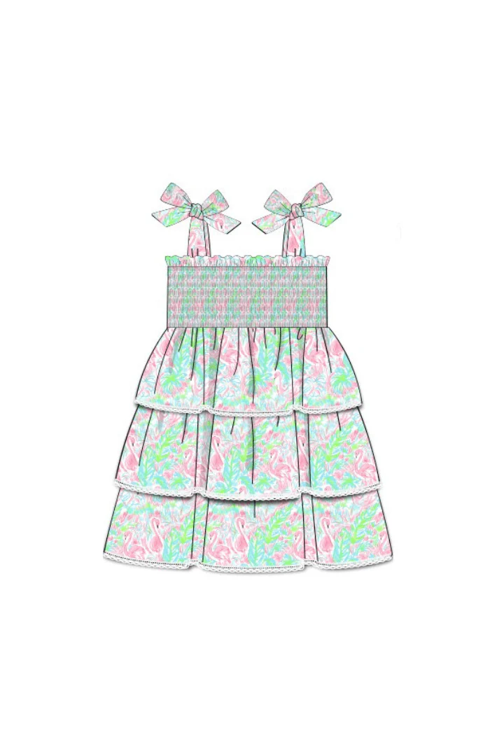 Smocked Flamingo Summer Fun Tie Shoulder Dress - Image 2
