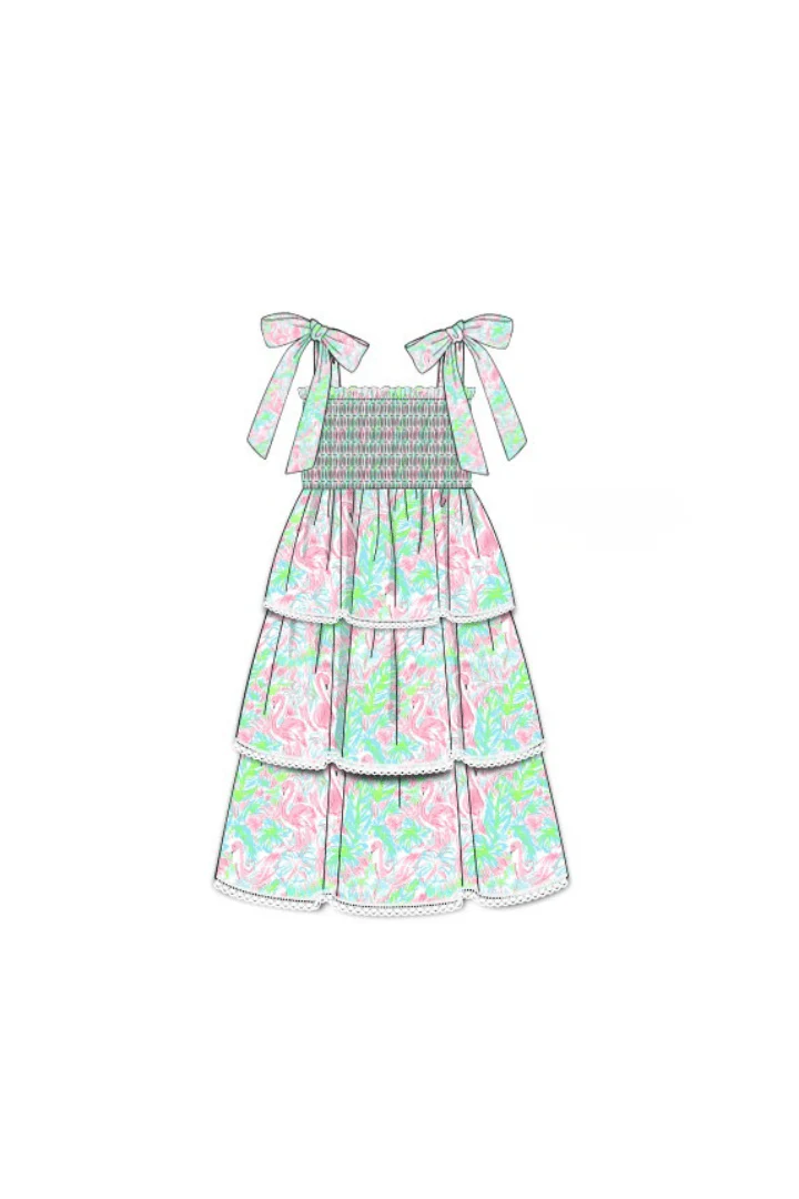 Smocked Flamingo Summer Fun Tie Shoulder Mom Dress - Image 2