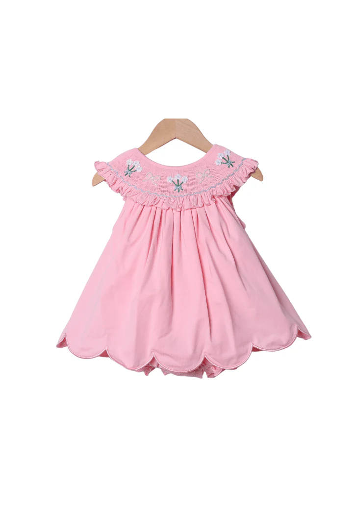 Smocked Flowers and Pearl Pink Knit Skirted Bubble